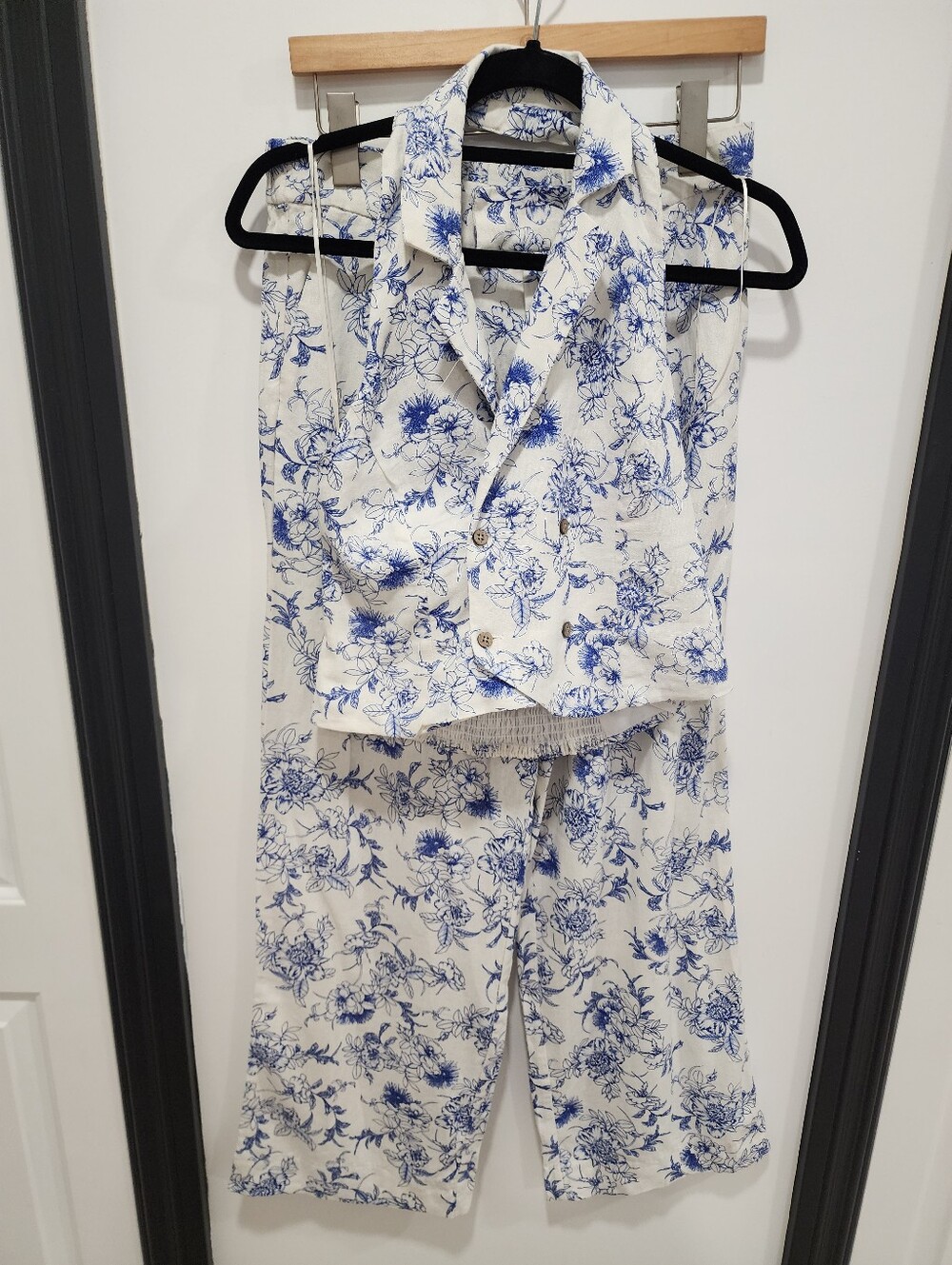 Jason Wu Floral Toile Linen Blend Halter Vest Wide Leg Pants 2 Piece Resort Set - Picture 6 of 15